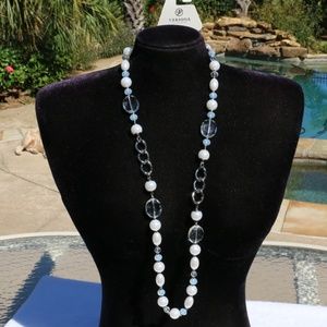 Elegant Long Boho Crystal Pearl Statement Necklace